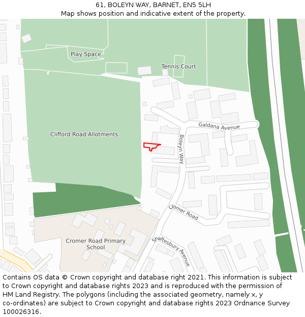 61, BOLEYN WAY, BARNET, EN5 5LH: Location map and indicative extent of plot
