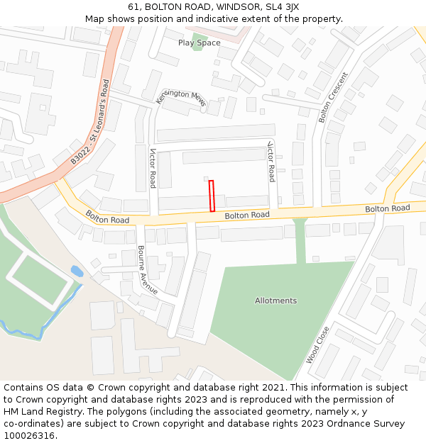 61, BOLTON ROAD, WINDSOR, SL4 3JX: Location map and indicative extent of plot