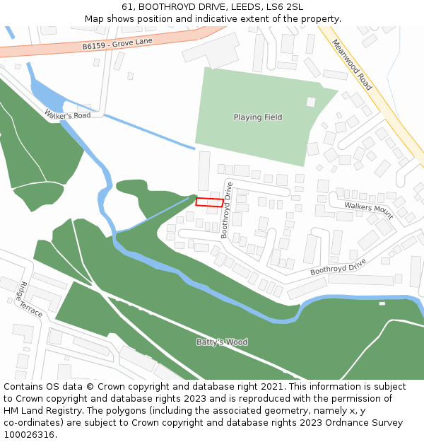 61, BOOTHROYD DRIVE, LEEDS, LS6 2SL: Location map and indicative extent of plot