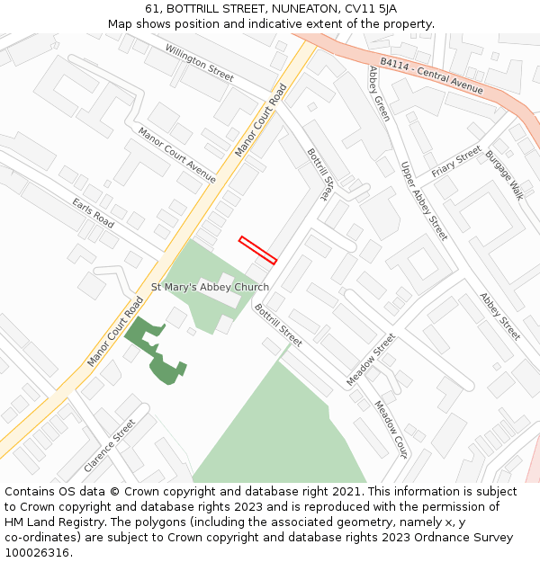 61, BOTTRILL STREET, NUNEATON, CV11 5JA: Location map and indicative extent of plot