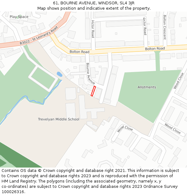 61, BOURNE AVENUE, WINDSOR, SL4 3JR: Location map and indicative extent of plot