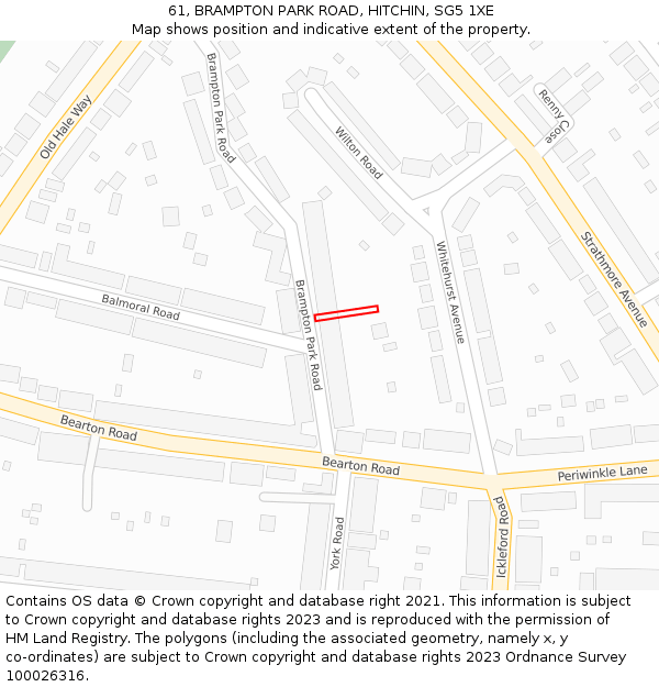 61, BRAMPTON PARK ROAD, HITCHIN, SG5 1XE: Location map and indicative extent of plot