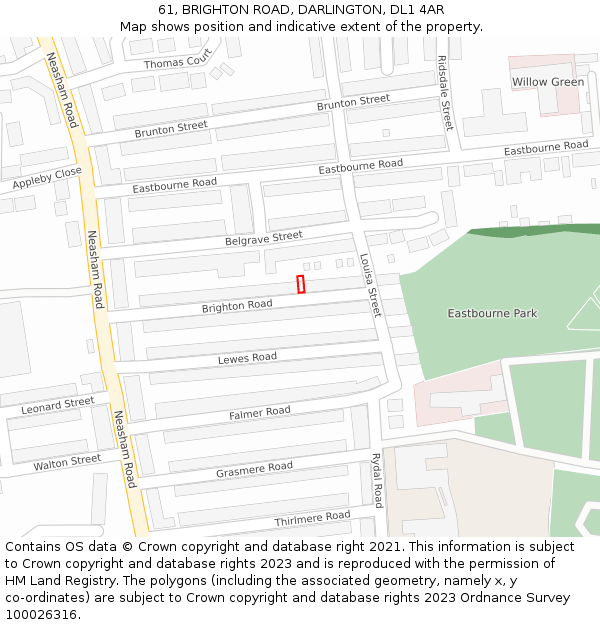 61, BRIGHTON ROAD, DARLINGTON, DL1 4AR: Location map and indicative extent of plot