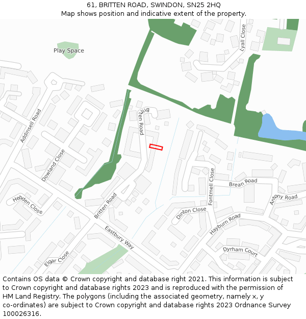 61, BRITTEN ROAD, SWINDON, SN25 2HQ: Location map and indicative extent of plot