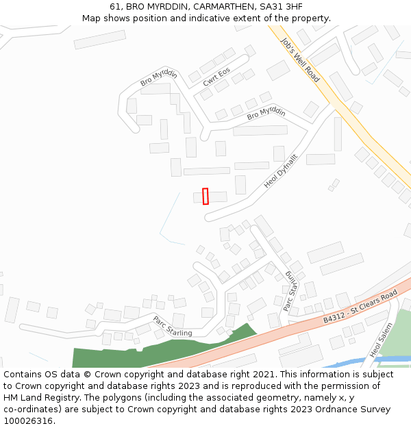 61, BRO MYRDDIN, CARMARTHEN, SA31 3HF: Location map and indicative extent of plot