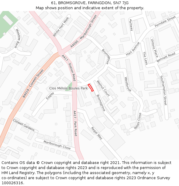 61, BROMSGROVE, FARINGDON, SN7 7JG: Location map and indicative extent of plot