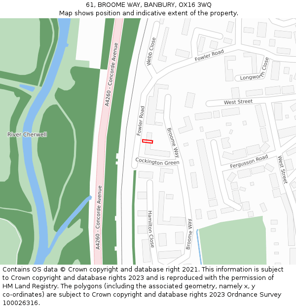 61, BROOME WAY, BANBURY, OX16 3WQ: Location map and indicative extent of plot