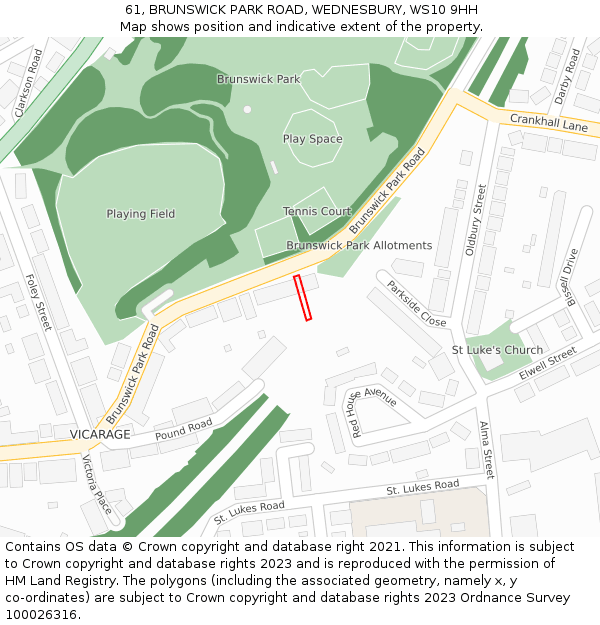 61, BRUNSWICK PARK ROAD, WEDNESBURY, WS10 9HH: Location map and indicative extent of plot