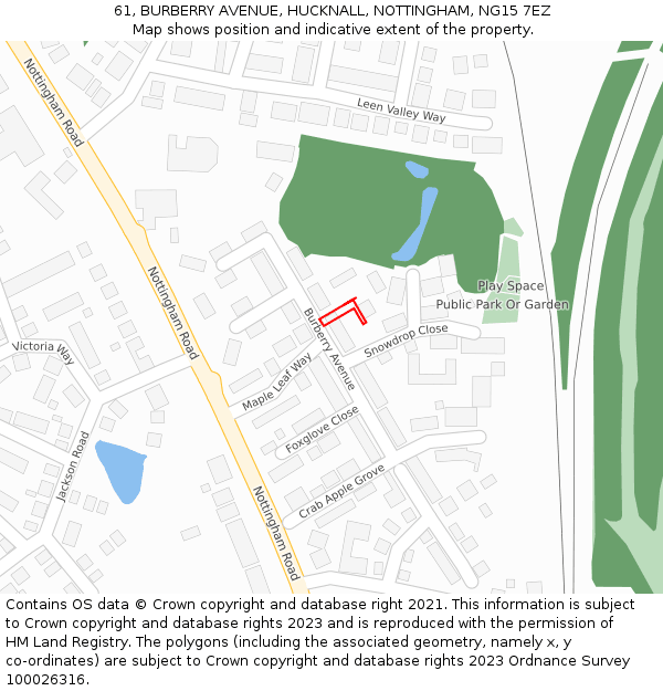 61, BURBERRY AVENUE, HUCKNALL, NOTTINGHAM, NG15 7EZ: Location map and indicative extent of plot