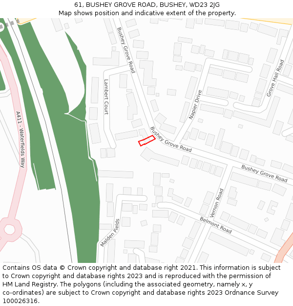 61, BUSHEY GROVE ROAD, BUSHEY, WD23 2JG: Location map and indicative extent of plot