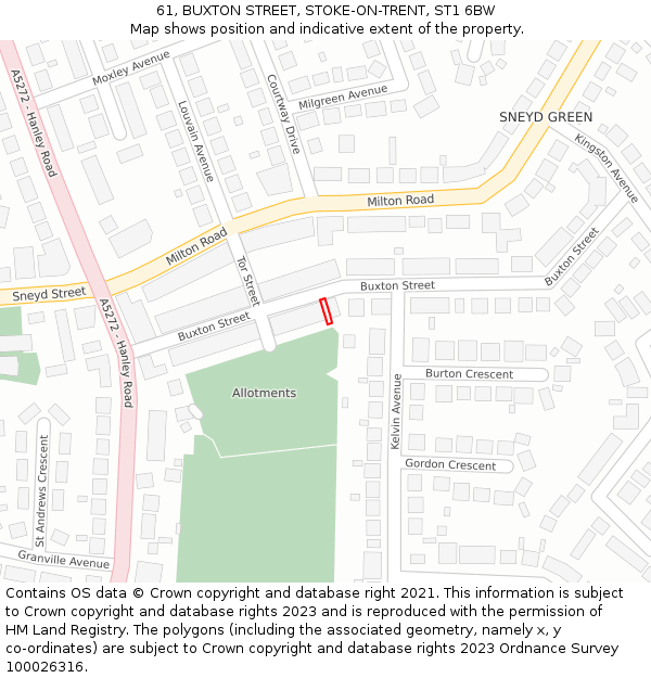 61, BUXTON STREET, STOKE-ON-TRENT, ST1 6BW: Location map and indicative extent of plot