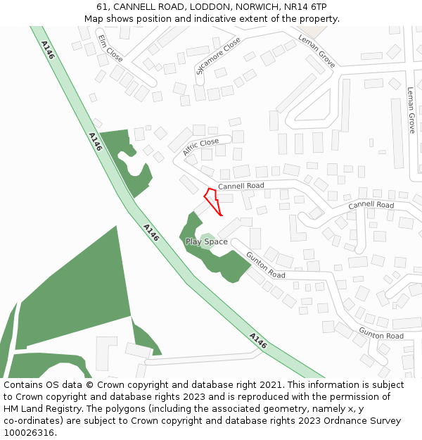 61, CANNELL ROAD, LODDON, NORWICH, NR14 6TP: Location map and indicative extent of plot