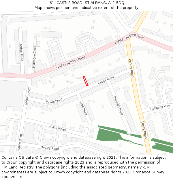 61, CASTLE ROAD, ST ALBANS, AL1 5DQ: Location map and indicative extent of plot