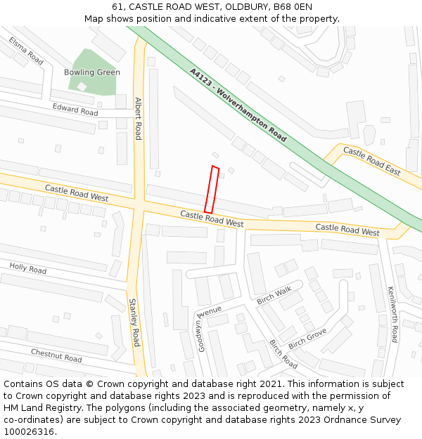 61, CASTLE ROAD WEST, OLDBURY, B68 0EN: Location map and indicative extent of plot