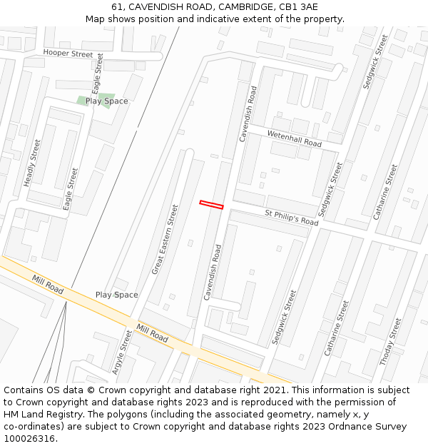 61, CAVENDISH ROAD, CAMBRIDGE, CB1 3AE: Location map and indicative extent of plot