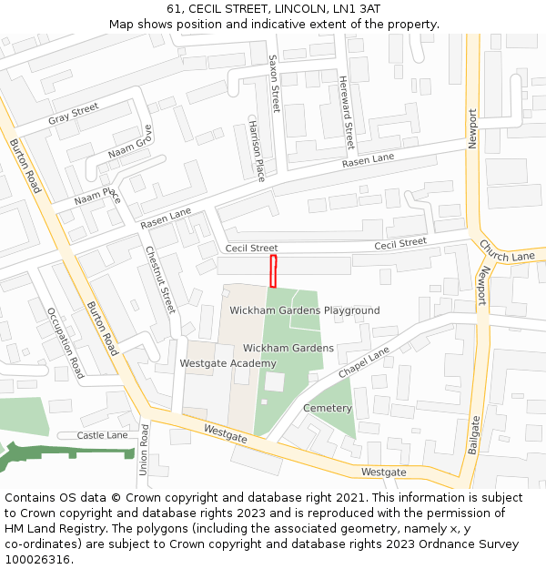 61, CECIL STREET, LINCOLN, LN1 3AT: Location map and indicative extent of plot