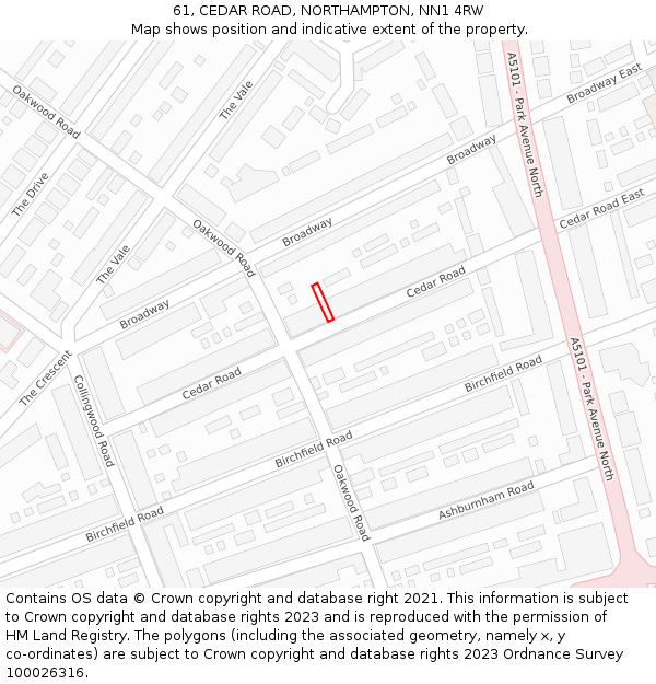 61, CEDAR ROAD, NORTHAMPTON, NN1 4RW: Location map and indicative extent of plot