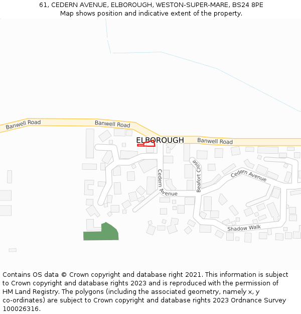 61, CEDERN AVENUE, ELBOROUGH, WESTON-SUPER-MARE, BS24 8PE: Location map and indicative extent of plot
