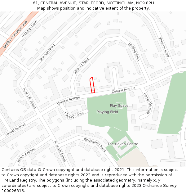 61, CENTRAL AVENUE, STAPLEFORD, NOTTINGHAM, NG9 8PU: Location map and indicative extent of plot