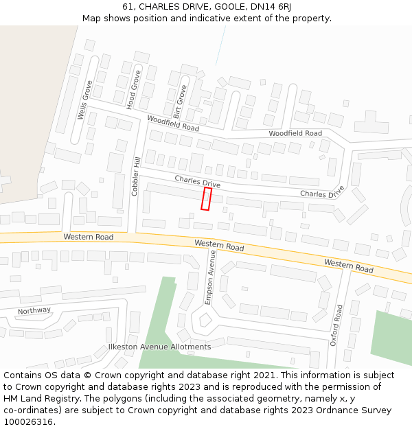 61, CHARLES DRIVE, GOOLE, DN14 6RJ: Location map and indicative extent of plot