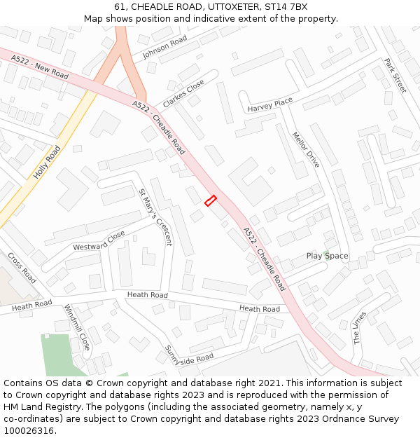 61, CHEADLE ROAD, UTTOXETER, ST14 7BX: Location map and indicative extent of plot