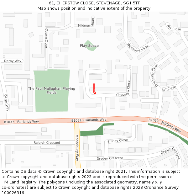 61, CHEPSTOW CLOSE, STEVENAGE, SG1 5TT: Location map and indicative extent of plot