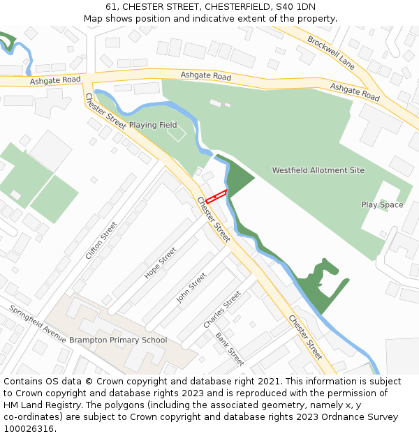 61, CHESTER STREET, CHESTERFIELD, S40 1DN: Location map and indicative extent of plot