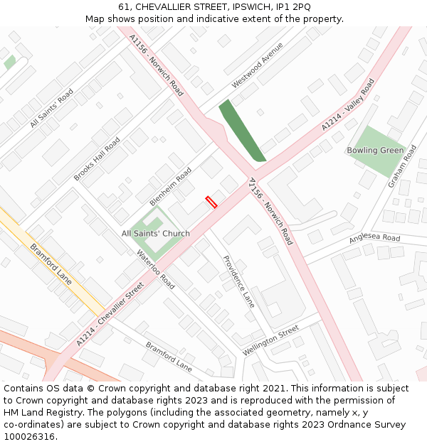 61, CHEVALLIER STREET, IPSWICH, IP1 2PQ: Location map and indicative extent of plot
