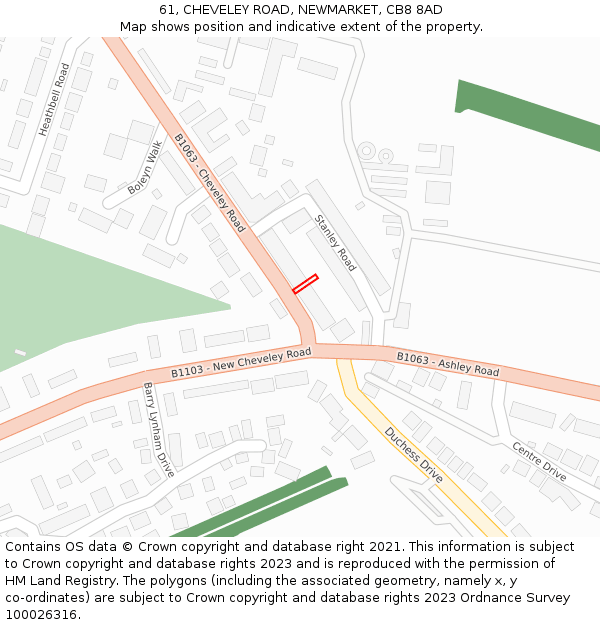 61, CHEVELEY ROAD, NEWMARKET, CB8 8AD: Location map and indicative extent of plot