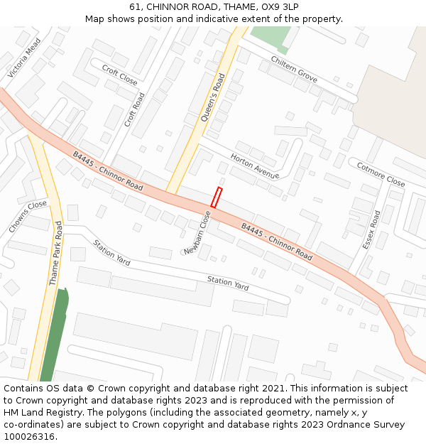 61, CHINNOR ROAD, THAME, OX9 3LP: Location map and indicative extent of plot