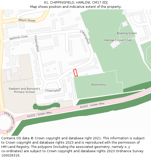 61, CHIPPINGFIELD, HARLOW, CM17 0DJ: Location map and indicative extent of plot