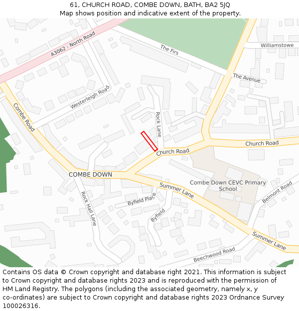 61, CHURCH ROAD, COMBE DOWN, BATH, BA2 5JQ: Location map and indicative extent of plot