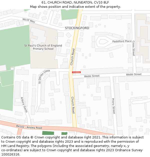 61, CHURCH ROAD, NUNEATON, CV10 8LF: Location map and indicative extent of plot