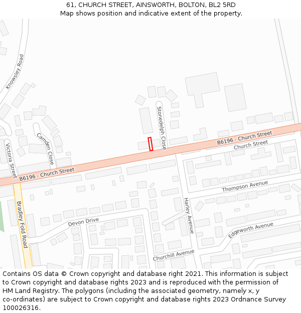 61, CHURCH STREET, AINSWORTH, BOLTON, BL2 5RD: Location map and indicative extent of plot