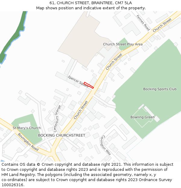 61, CHURCH STREET, BRAINTREE, CM7 5LA: Location map and indicative extent of plot
