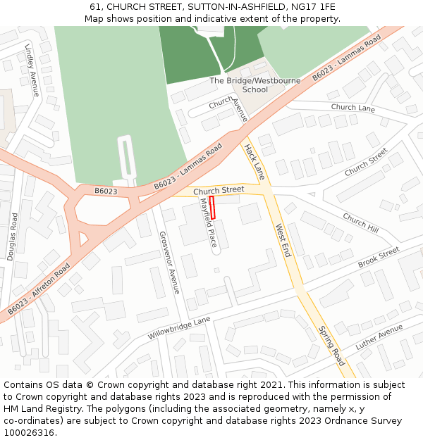 61, CHURCH STREET, SUTTON-IN-ASHFIELD, NG17 1FE: Location map and indicative extent of plot