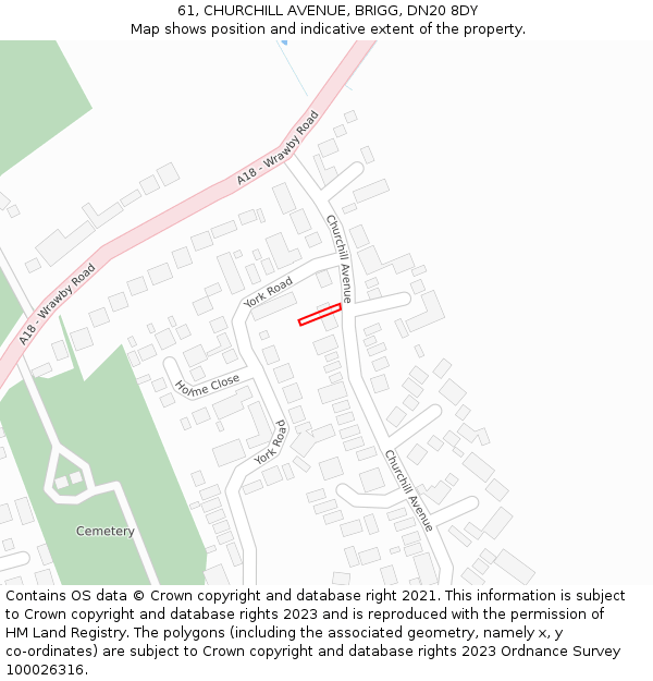 61, CHURCHILL AVENUE, BRIGG, DN20 8DY: Location map and indicative extent of plot