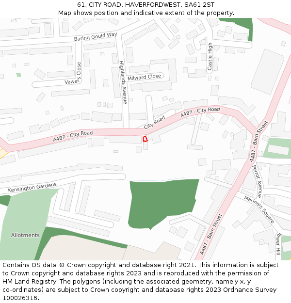 61, CITY ROAD, HAVERFORDWEST, SA61 2ST: Location map and indicative extent of plot
