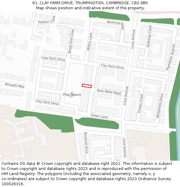 61, CLAY FARM DRIVE, TRUMPINGTON, CAMBRIDGE, CB2 9BX: Location map and indicative extent of plot