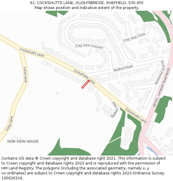 61, COCKSHUTTS LANE, OUGHTIBRIDGE, SHEFFIELD, S35 0FX: Location map and indicative extent of plot