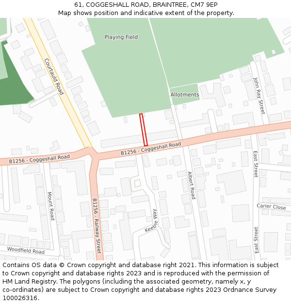 61, COGGESHALL ROAD, BRAINTREE, CM7 9EP: Location map and indicative extent of plot