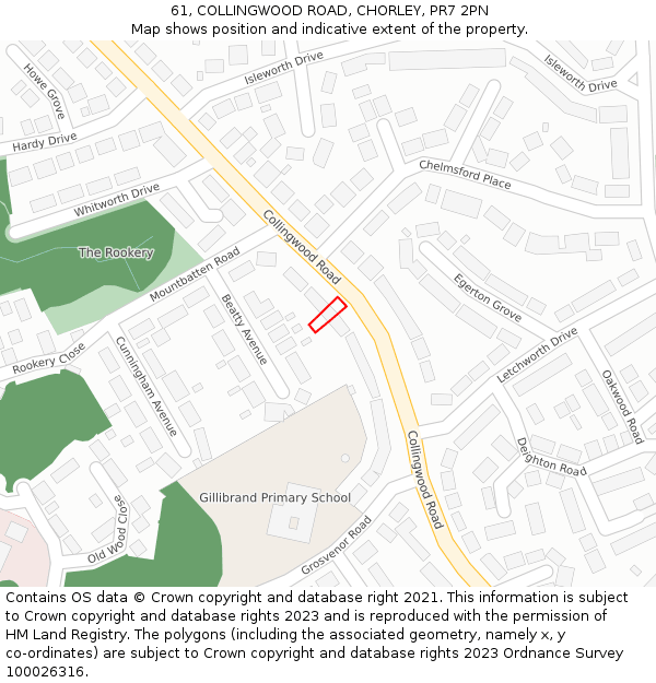 61, COLLINGWOOD ROAD, CHORLEY, PR7 2PN: Location map and indicative extent of plot