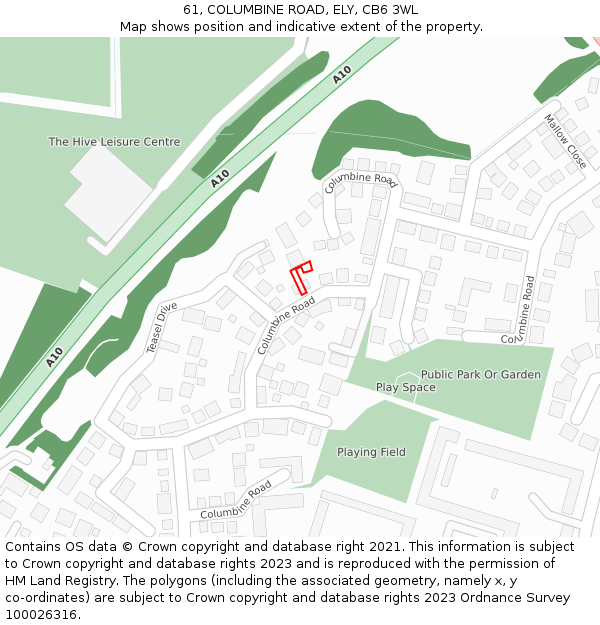 61, COLUMBINE ROAD, ELY, CB6 3WL: Location map and indicative extent of plot