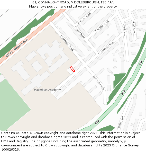61, CONNAUGHT ROAD, MIDDLESBROUGH, TS5 4AN: Location map and indicative extent of plot