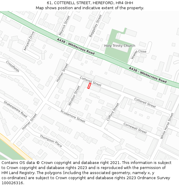 61, COTTERELL STREET, HEREFORD, HR4 0HH: Location map and indicative extent of plot