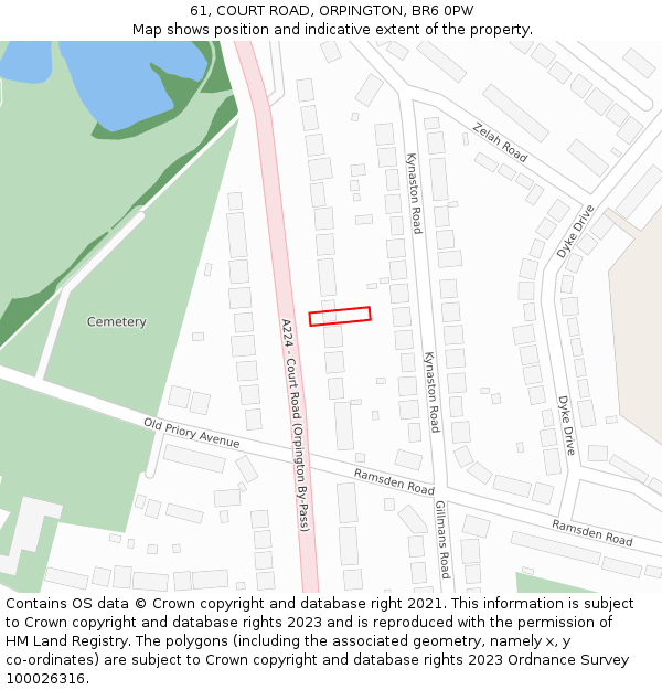 61, COURT ROAD, ORPINGTON, BR6 0PW: Location map and indicative extent of plot