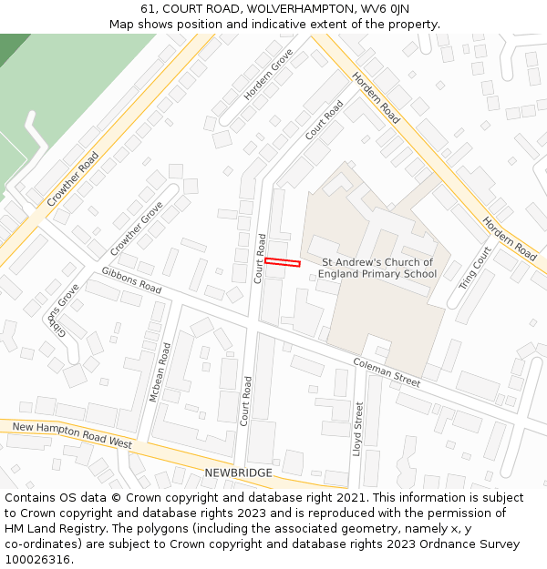 61, COURT ROAD, WOLVERHAMPTON, WV6 0JN: Location map and indicative extent of plot