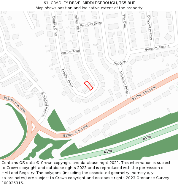 61, CRADLEY DRIVE, MIDDLESBROUGH, TS5 8HE: Location map and indicative extent of plot