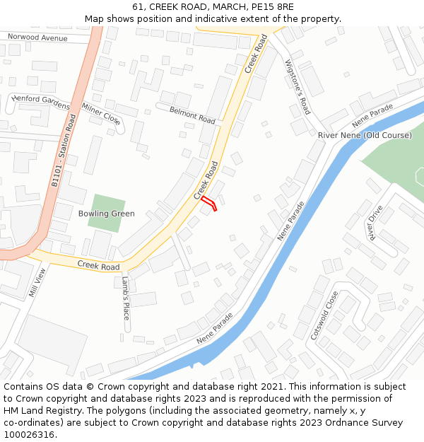 61, CREEK ROAD, MARCH, PE15 8RE: Location map and indicative extent of plot