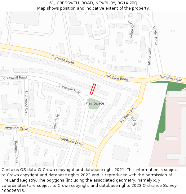 61, CRESSWELL ROAD, NEWBURY, RG14 2PQ: Location map and indicative extent of plot